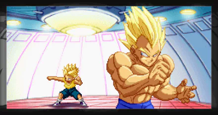 4K Ultra HD Dragon Ball Z wallpaper featuring anime characters Vegeta and Trunks in a dynamic pose inside a futuristic training room.