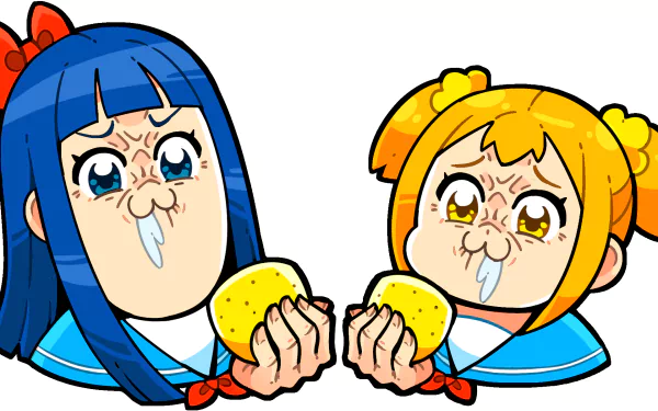 HD wallpaper featuring Pipimi and Popuko from Pop Team Epic, comically eating burgers.