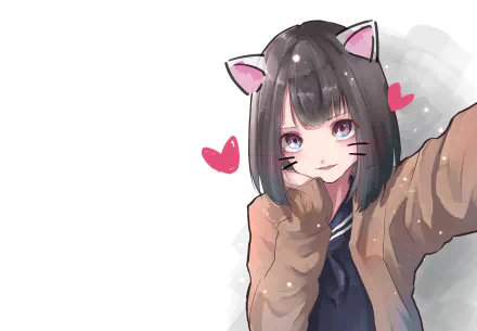 blue eyes cat girl black hair short hair Anime Original HD Desktop Wallpaper | Background Image