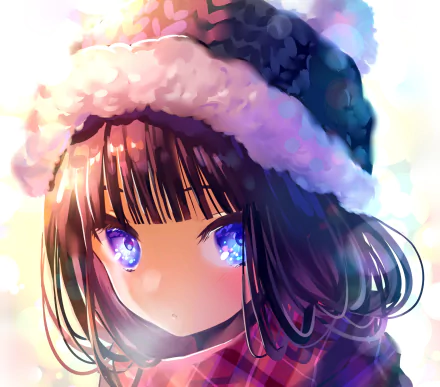 blue eyes scarf hat brown hair long hair Anime Original HD Desktop Wallpaper | Background Image