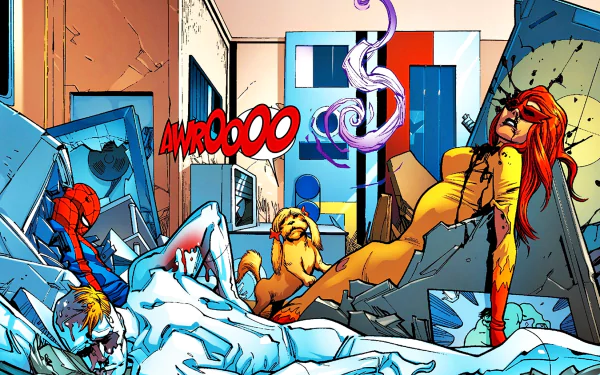 Firestar (Marvel Comics) Iceman (Marvel Comics) dog Peter Parker spider man Comic Spider-Man: Across the Spider-Verse HD Desktop Wallpaper | Background Image