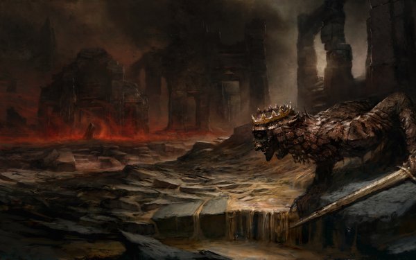 Dark Warrior Crown Sword Creature Ruin HD Wallpaper | Background Image