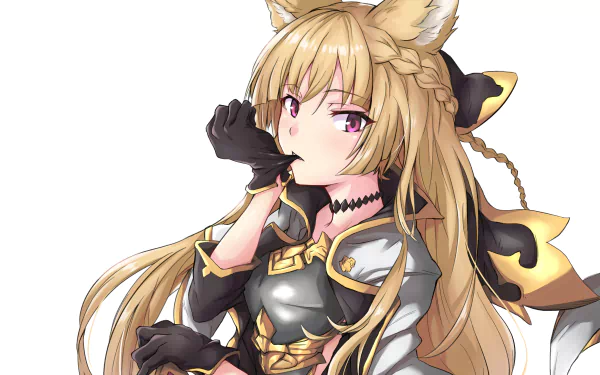 HD PC desktop wallpaper featuring Yuisis from Granblue Fantasy in detailed anime style with long blonde hair, fox ears, and armored outfit.