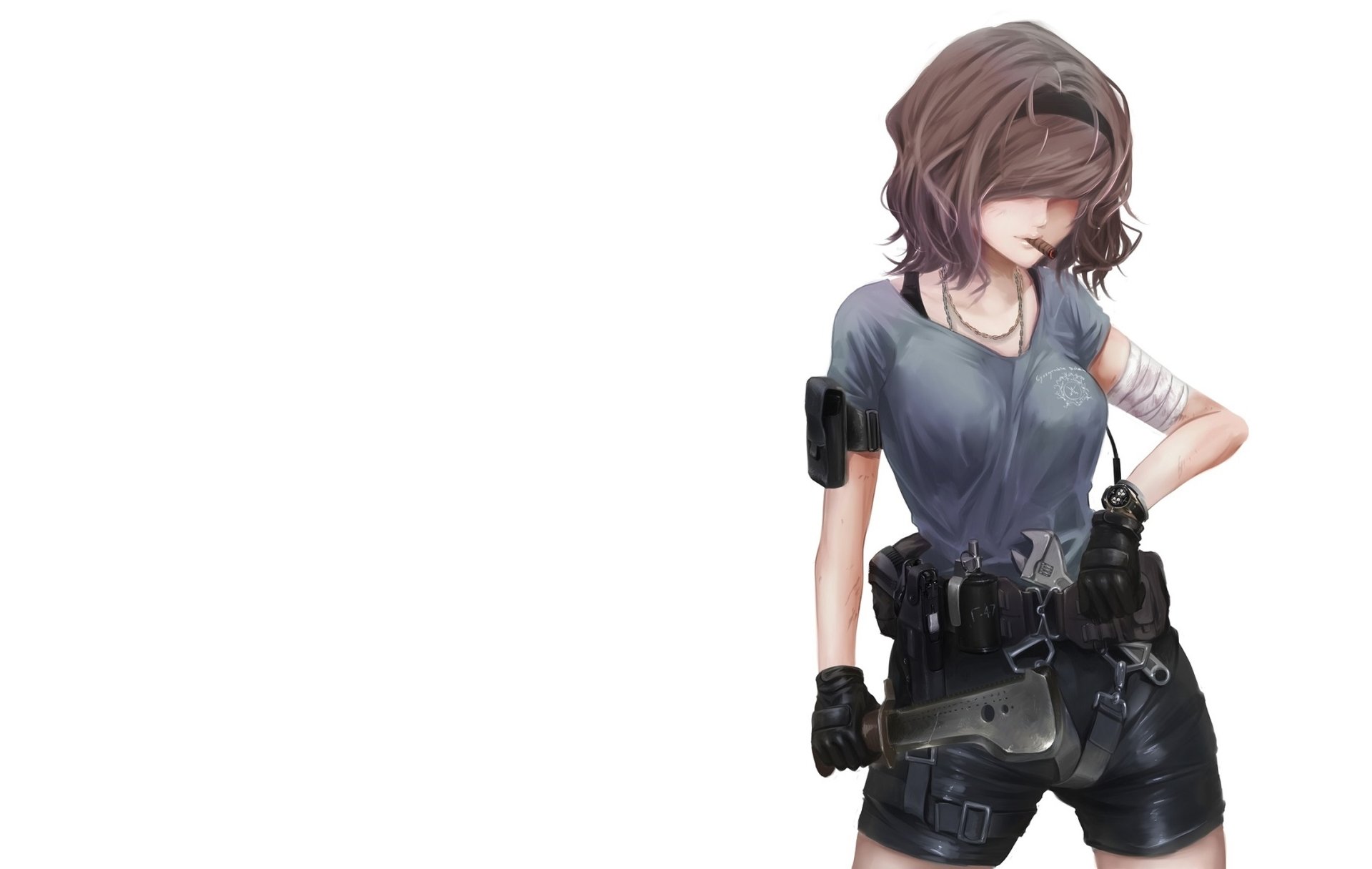Download Bandage Wrench Cigar Headband Brown Hair Short Hair Anime Original HD Wallpaper by 海凪コウ【KOH】