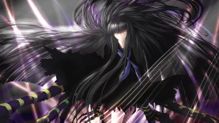 Anime HD PC desktop wallpaper from Nura: Rise of the Yokai Clan — a dark-haired yokai with billowing hair and purple accents, cloaked in shadow with dynamic streaks of light.