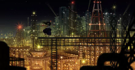 tie tower city black hair long hair Anime Original anime city HD Desktop Wallpaper | Background Image