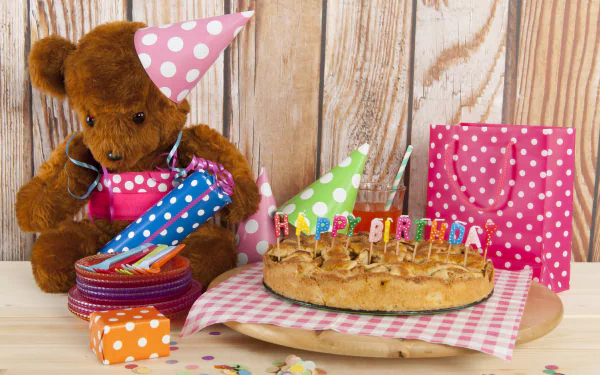 candle teddy bear stuffed animal party holiday birthday HD Desktop Wallpaper | Background Image