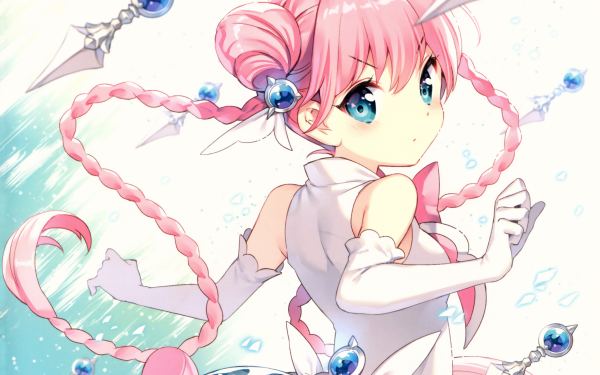 Anime Original Long Hair Pink Hair Braid Twintails Blue Eyes Glove bow HD Wallpaper | Background Image