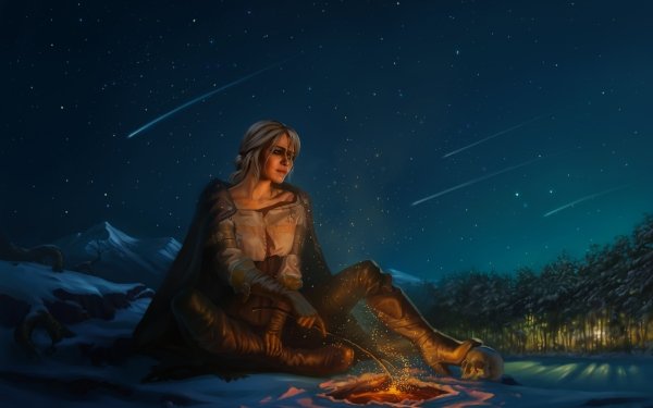 Video Game The Witcher 3: Wild Hunt The Witcher Ciri Night Skull Green Eyes White Hair Shooting Star HD Wallpaper | Background Image