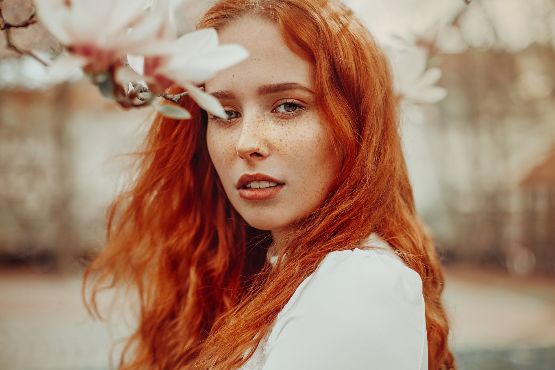 Download Freckles Depth Of Field Redhead Face Woman Model 4k Ultra Hd