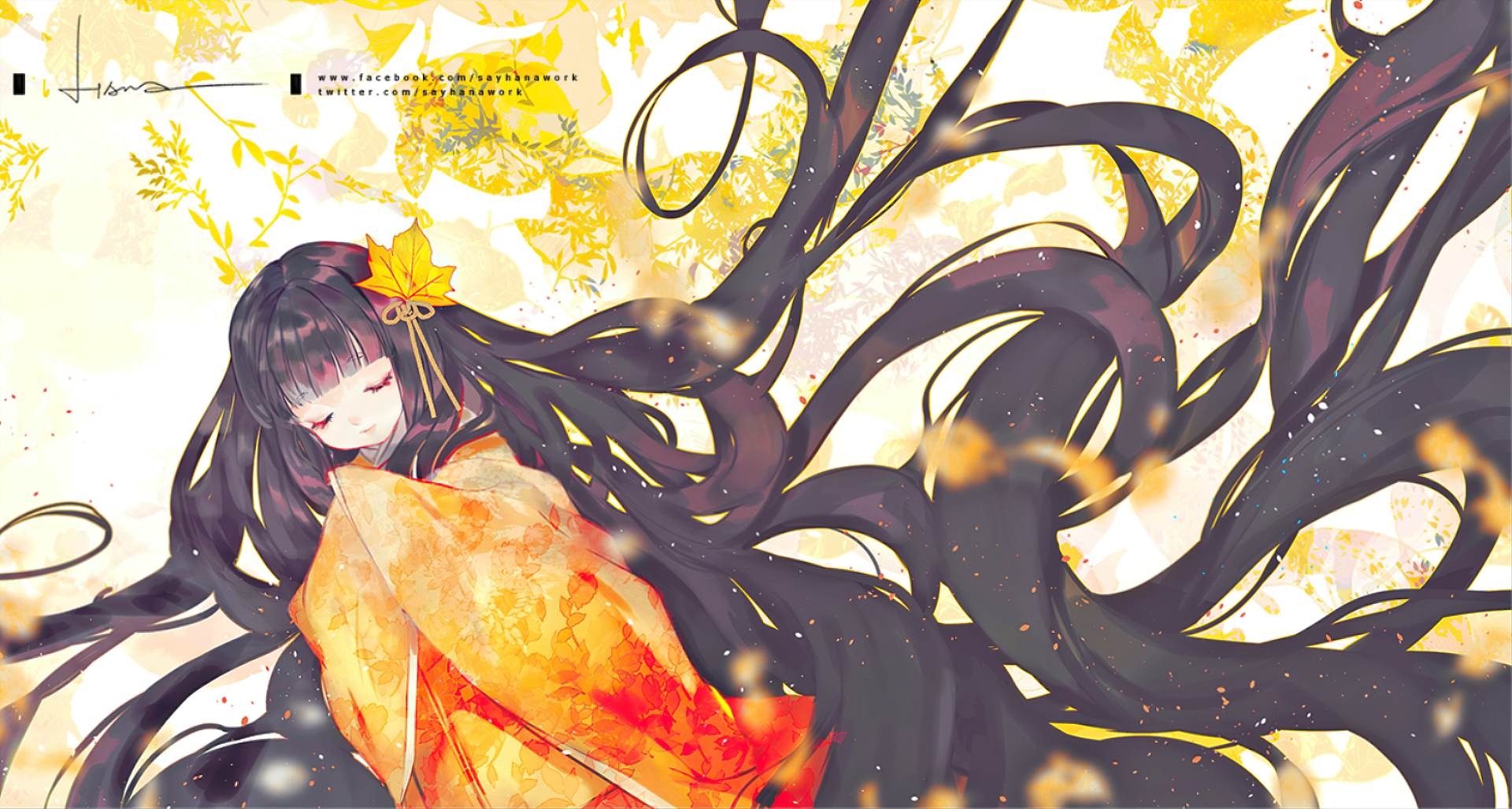 Download Kimono Black Hair Long Hair Anime Original HD Wallpaper by Say ...