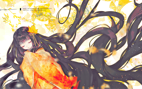 Anime Original Long Hair Black Hair Kimono HD Wallpaper | Background Image