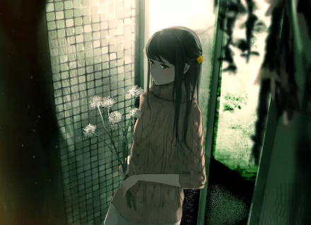 smile brown eyes flower brown hair long hair Anime Original HD Desktop Wallpaper | Background Image