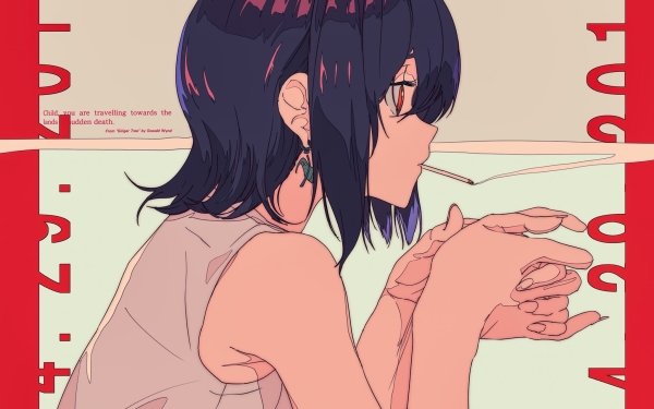 Anime Original Short Hair Purple Hair Cigarette Earrings Red Eyes HD Wallpaper | Background Image