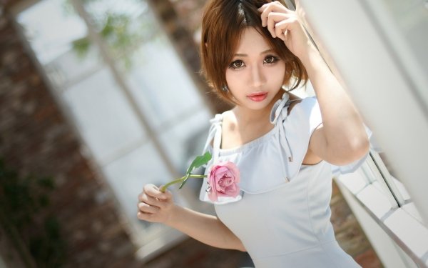Women Asian Model Brunette Brown Eyes Short Hair HD Wallpaper | Background Image