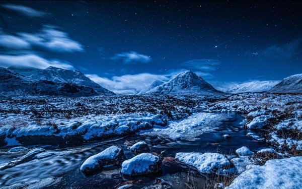 Nature Night Winter Snow Frozen Stars Mountain HD Wallpaper | Background Image