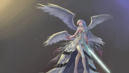 A white-haired angel wielding a glowing sword from Dungeon Fighter Online, depicted in stunning 4K Ultra HD for PC desktop wallpaper.