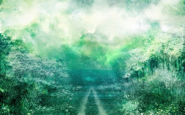 Anime Landscape Tree Path Shrub HD Wallpaper | Background Image