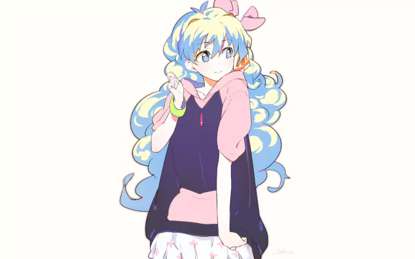 HD anime desktop wallpaper featuring Nia Teppelin from Tengen Toppa Gurren Lagann with her signature blue hair and pink bow against a white background.