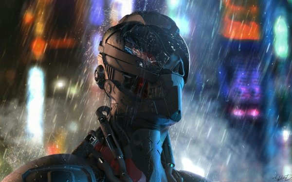 Sci Fi Cyberpunk Cyborg Rain HD Wallpaper | Background Image