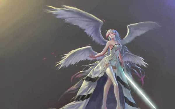 A white-haired angel wielding a glowing sword from Dungeon Fighter Online, depicted in stunning 4K Ultra HD for PC desktop wallpaper.