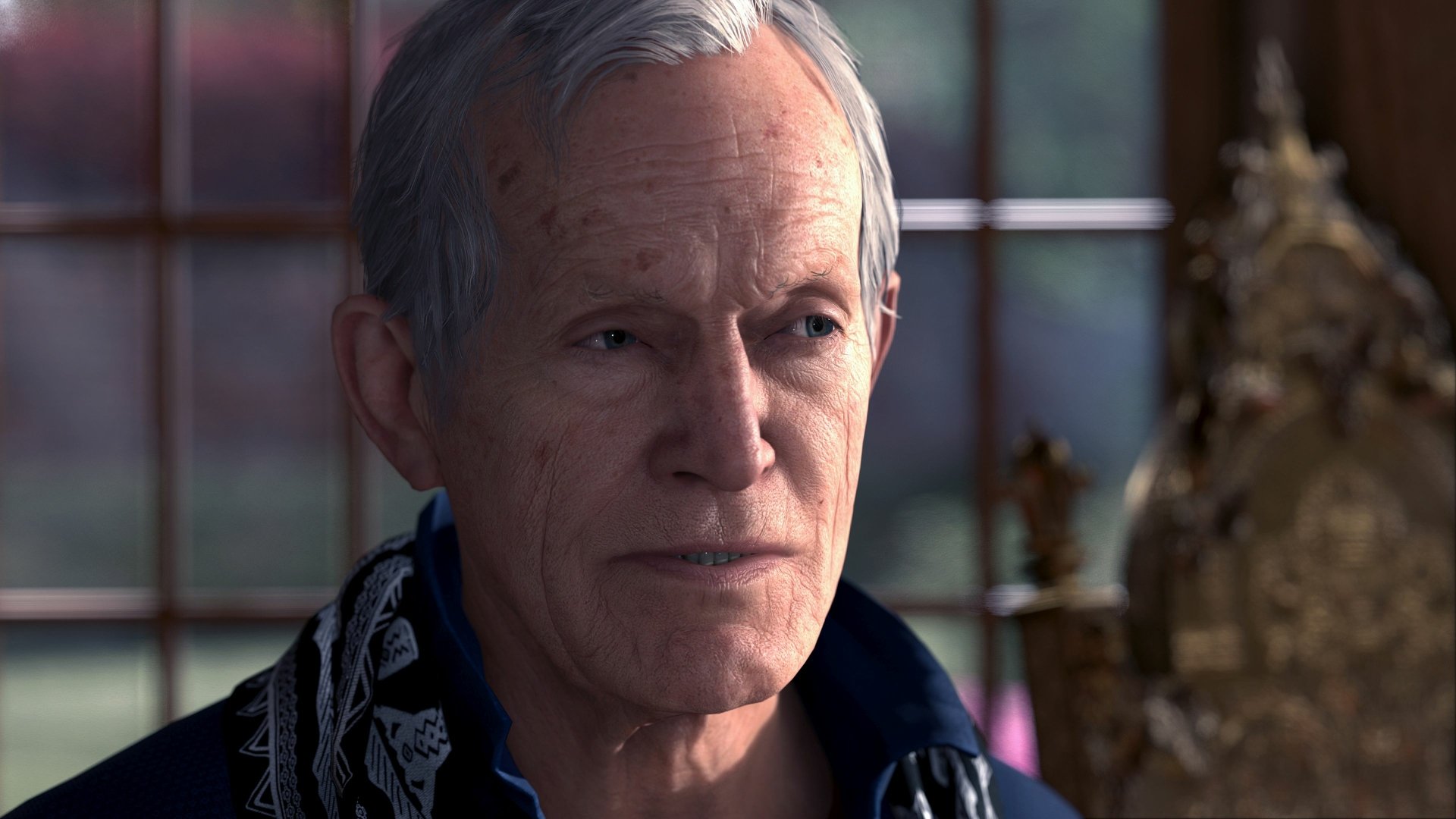 4K Ultra HD PC desktop wallpaper: close-up of Carl Manfred, elderly android from the video game Detroit: Become Human.
