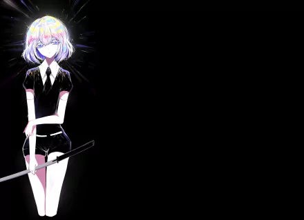 Diamond from the anime Land of the Lustrous stands with a solemn expression, holding a sword against a dark background in this 4K Ultra HD PC desktop wallpaper.