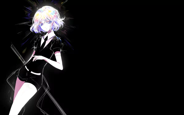Anime character Diamond from Land of the Lustrous with short white hair, set against a dark background in a detailed 4K Ultra HD desktop wallpaper.
