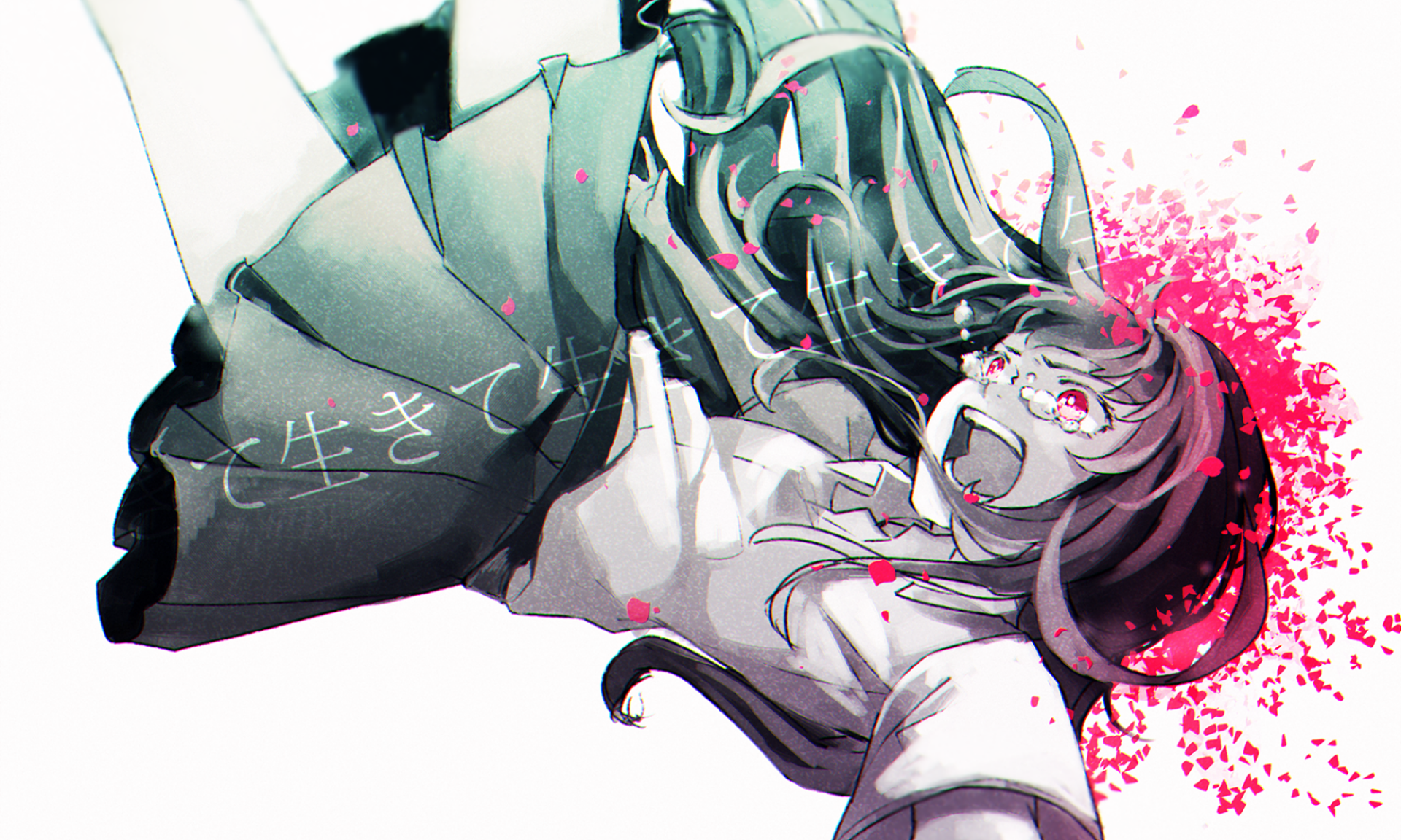 Download Red Eyes Tears Black Hair Long Hair Anime Original HD Wallpaper by ぽにた