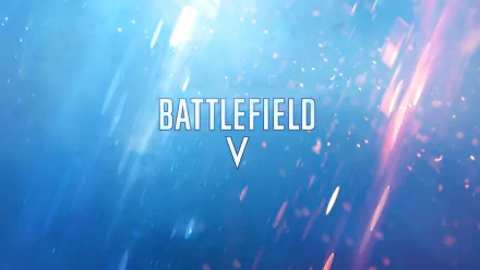 HD desktop wallpaper of the video game Battlefield V, featuring the game's title against a dynamic, colorful background with blue and pink hues.