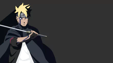 Minimalist HD desktop wallpaper featuring Boruto Uzumaki from anime Naruto, showcasing the distinct Jōgan eye in a sleek, dark background.