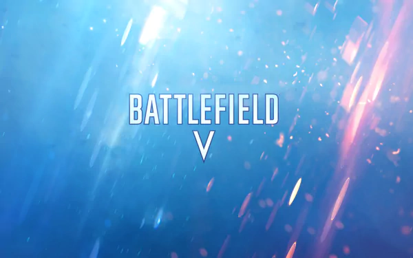 HD desktop wallpaper of the video game Battlefield V, featuring the game's title against a dynamic, colorful background with blue and pink hues.