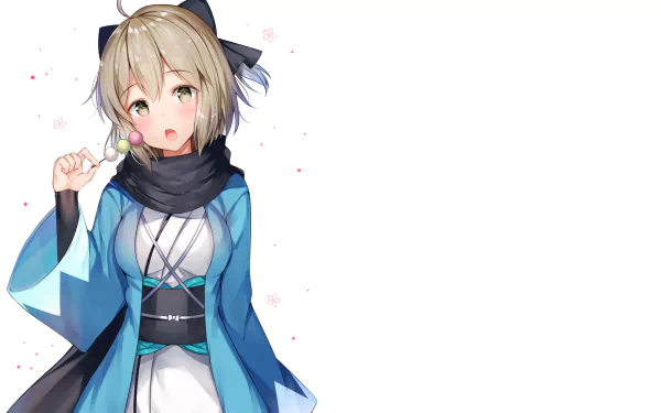 HD desktop wallpaper of Sakura Saber from the anime Fate/Grand Order, featuring her in a blue and white outfit with a black scarf and bow.