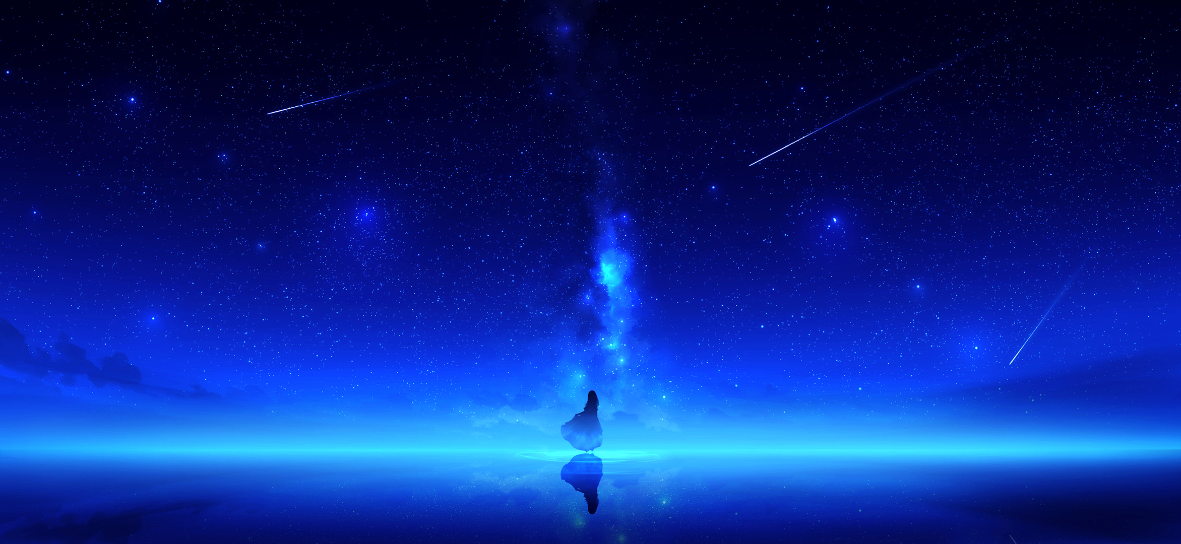 Download Lake Reflection Shooting Star Starry Sky Night Anime Original ...