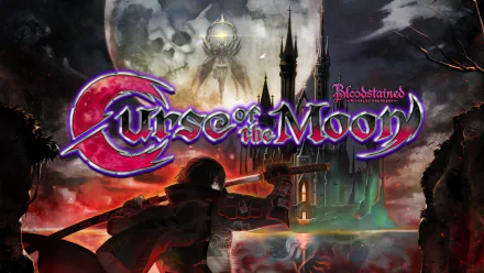 HD desktop wallpaper for Bloodstained: Curse of the Moon, featuring gothic castle, moon, and game title.