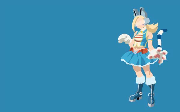 Minimalist HD desktop wallpaper featuring Ryuko Tsuchikawa (Pixie Bob) from My Hero Academia, wearing glasses, headphones, gloves, skirt, boots, belt, and a tail.