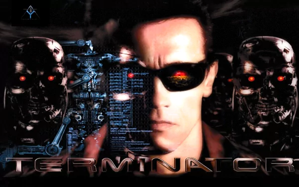 High-definition desktop wallpaper featuring iconic imagery from The Terminator, showcasing the central character with futuristic robotic elements in a dramatic composition.