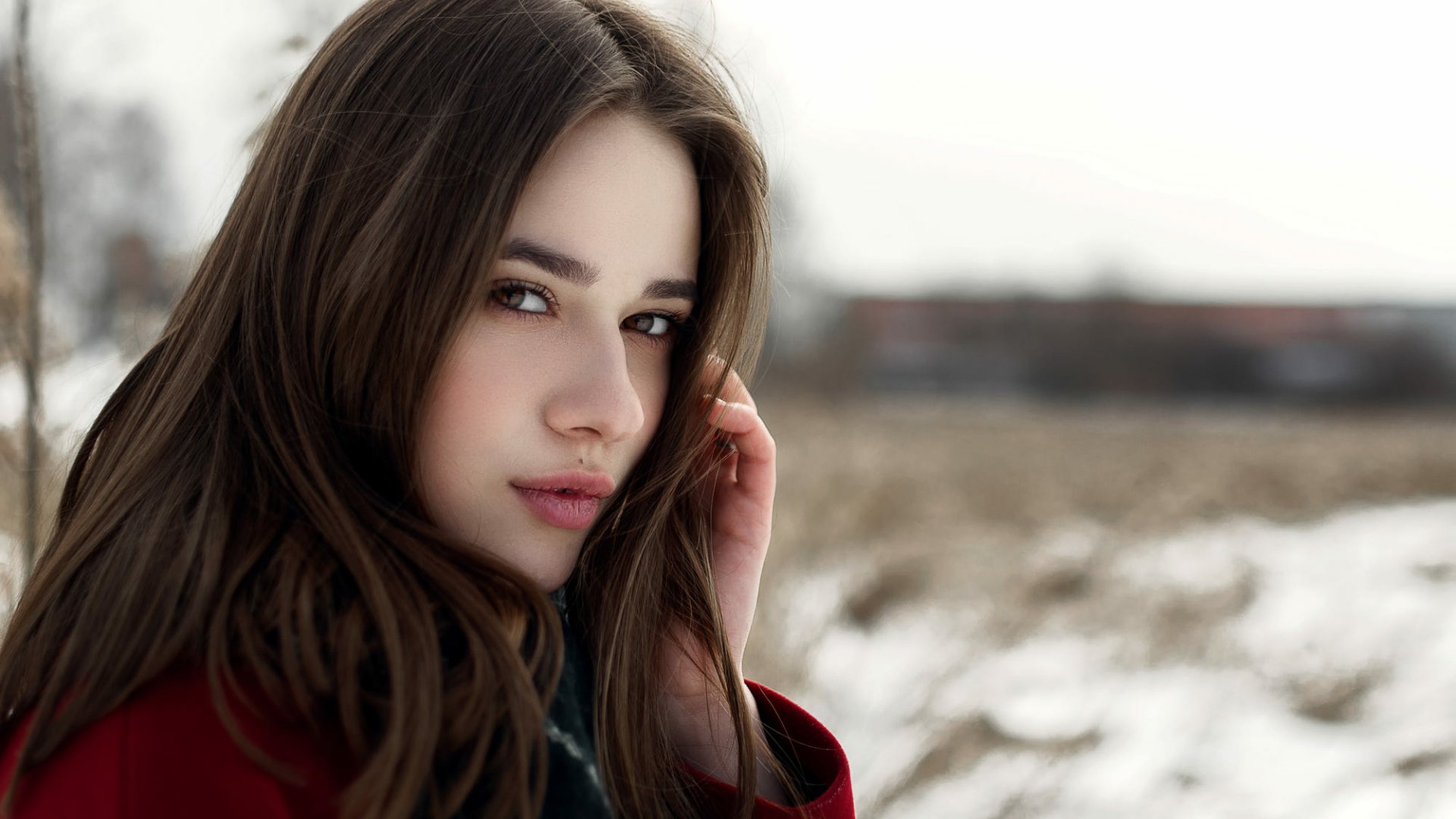 Download Depth Of Field Face Brunette Woman Model HD Wallpaper