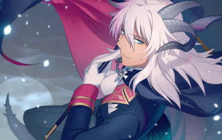 Fate/Grand Order fantasy anime: white-haired, horned character in a dark cloak with flowing cape under moonlight — 2K Quad HD PC desktop wallpaper/background