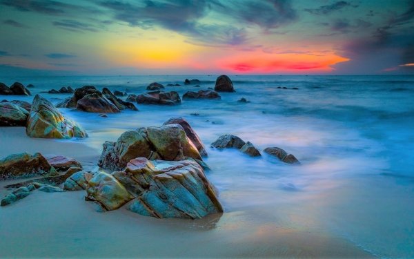 Earth Sunset Beach Ocean Sea Sky Colors Horizon HD Wallpaper | Background Image