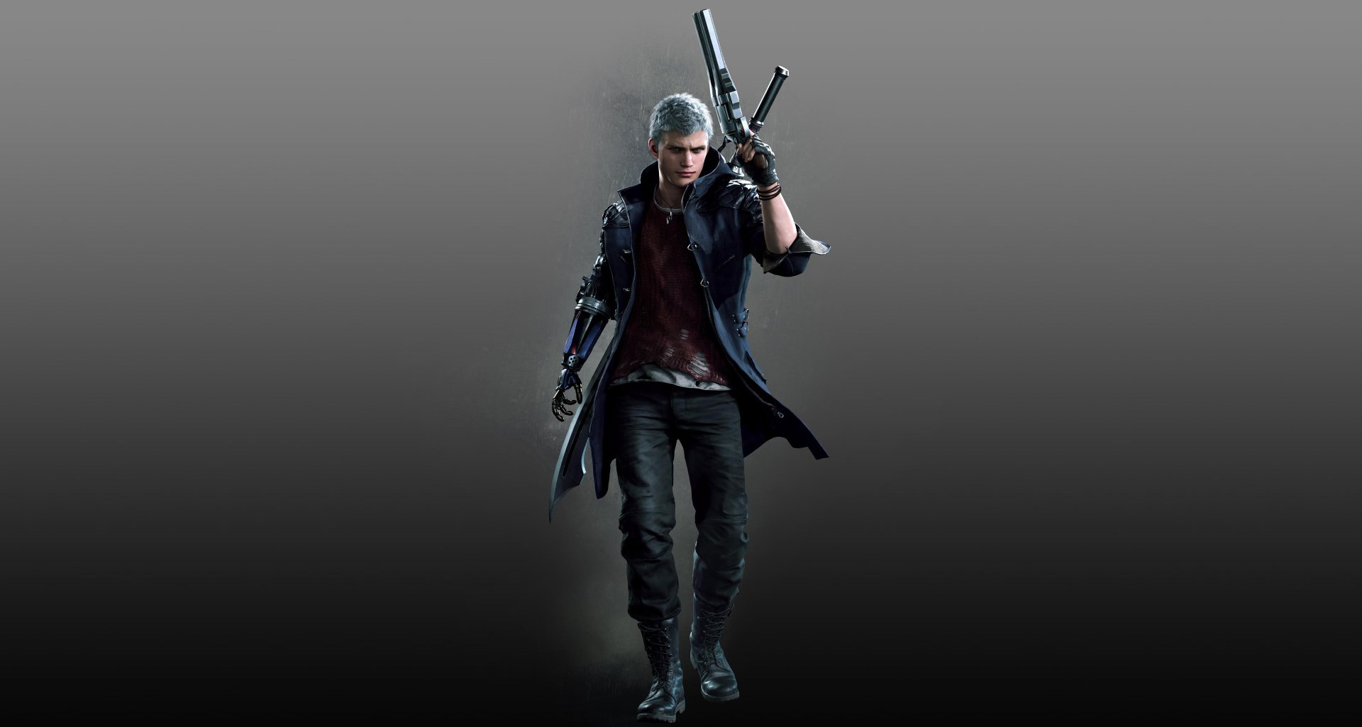 HD PC desktop wallpaper featuring Nero from Devil May Cry 5, showcasing the iconic video game character in a confident, action-ready pose.
