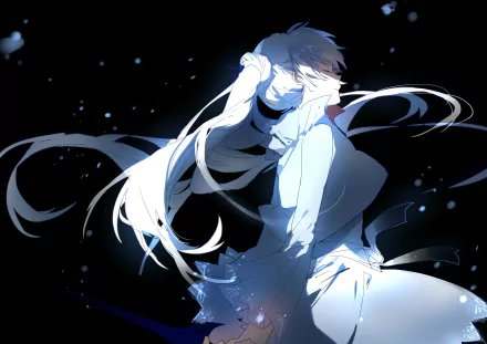 HD PC desktop wallpaper featuring Weiss Schnee from the anime RWBY, depicted in a dynamic pose with flowing hair and a dark, starry background.