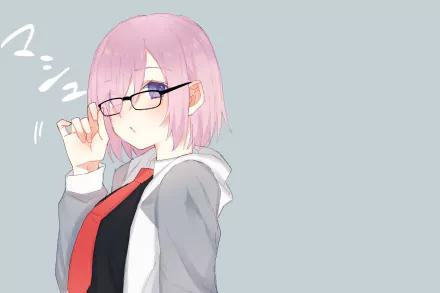 HD PC desktop wallpaper featuring Mashu Kyrielight from the anime Fate/Grand Order, depicted with pink hair and glasses against a light blue background.