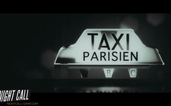 HD wallpaper featuring the illuminated sign TAXI PARISIEN from the game Night Call, set against a dark backdrop.