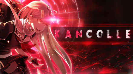 HD PC desktop wallpaper featuring an intense anime-style character from Kantai Collection with glowing red eyes and vibrant red digital effects.