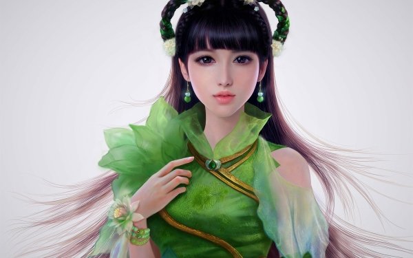 Fantasy Women Asian Purple Hair HD Wallpaper | Background Image