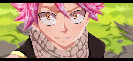 Close-up of Natsu Dragneel from Fairy Tail anime, featured in a vibrant 4K Ultra HD desktop wallpaper.
