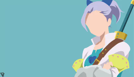 Minimalist 8K Ultra HD anime wallpaper of Jericho from The Seven Deadly Sins, featuring her purple hair and sword against a simple teal background.