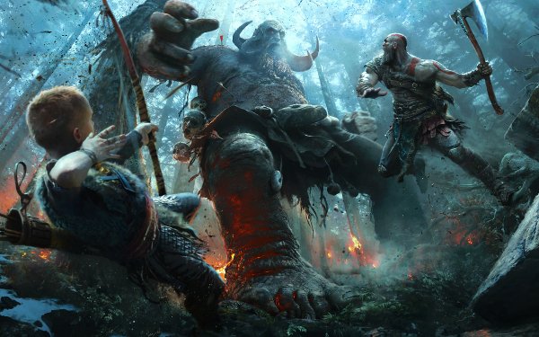 Video Game God of War (2018) God of War Kratos Atreus Troll Axe HD Wallpaper | Background Image