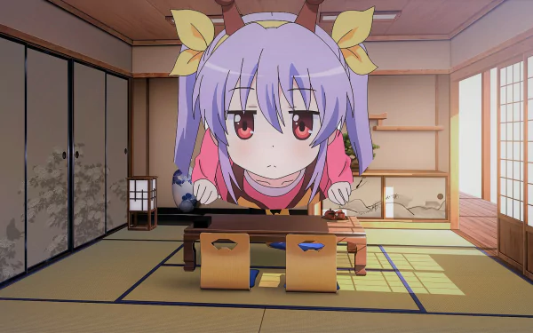 HD anime desktop wallpaper featuring Renge Miyauchi from Non Non Biyori in a traditional Japanese room setting.